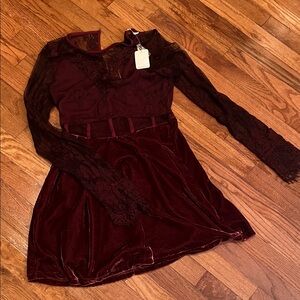 Free People Burgundy Lace Dress